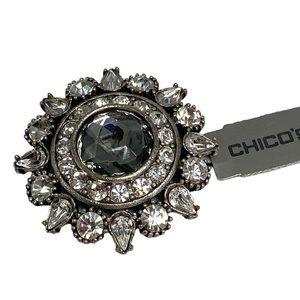 Chico’s Rhinestone Brooch Pin New With Tag Round 1 ¾ inches Sparkle Bling